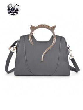 Cat Purse Women Cute Metal Cat Handle PU Leather Satchel Crossbody Shoulder Bag
